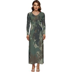 Camouflage-splatters-background Long Sleeve Velour Longline Maxi Dress by Wegoenart