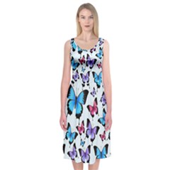 Decorative-festive-trendy-colorful-butterflies-seamless-pattern-vector-illustration Midi Sleeveless Dress by Wegoenart