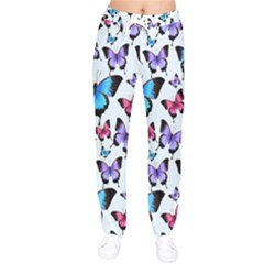 Decorative-festive-trendy-colorful-butterflies-seamless-pattern-vector-illustration Women Velvet Drawstring Pants