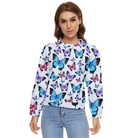 Decorative-festive-trendy-colorful-butterflies-seamless-pattern-vector-illustration Women s Long Sleeve Raglan Tee by Wegoenart