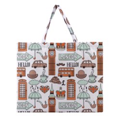 Seamless-pattern-with-london-elements-landmarks Zipper Large Tote Bag by Wegoenart