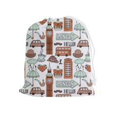 Seamless-pattern-with-london-elements-landmarks Drawstring Pouch (xl) by Wegoenart