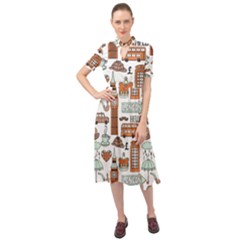 Seamless-pattern-with-london-elements-landmarks Keyhole Neckline Chiffon Dress by Wegoenart