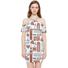 Seamless-pattern-with-london-elements-landmarks Shoulder Frill Bodycon Summer Dress by Wegoenart