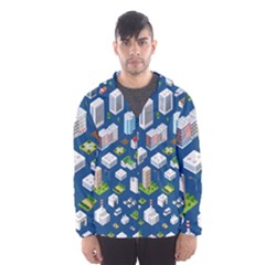 Isometric-seamless-pattern-megapolis Men s Hooded Windbreaker