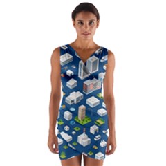 Isometric-seamless-pattern-megapolis Wrap Front Bodycon Dress by Wegoenart