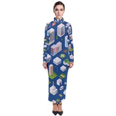 Isometric-seamless-pattern-megapolis Turtleneck Maxi Dress by Wegoenart