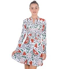 Seamless-vector-pattern-with-watermelons-mint Long Sleeve Panel Dress by Wegoenart