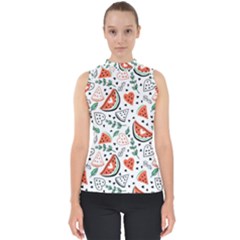 Seamless-vector-pattern-with-watermelons-mint Mock Neck Shell Top by Wegoenart