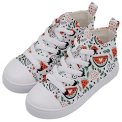 Seamless-vector-pattern-with-watermelons-mint Kids  Mid-top Canvas Sneakers by Wegoenart