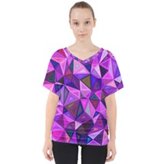 Triangular-shapes-background V-neck Dolman Drape Top by Wegoenart