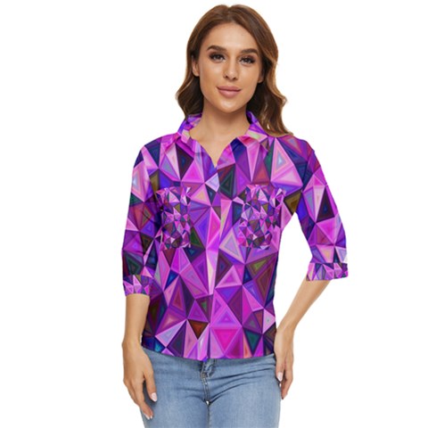 Triangular-shapes-background Women s Quarter Sleeve Pocket Shirt by Wegoenart