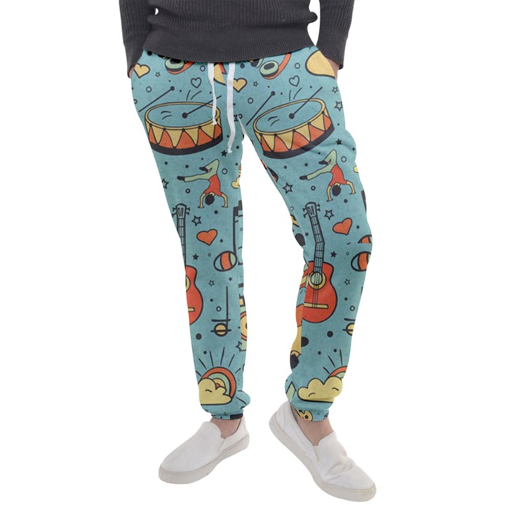 Seamless-pattern-musical-instruments-notes-headphones-player Men s Jogger Sweatpants