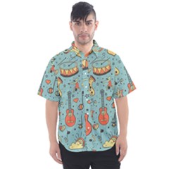 Seamless-pattern-musical-instruments-notes-headphones-player Men s Short Sleeve Shirt