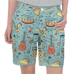 Seamless-pattern-musical-instruments-notes-headphones-player Pocket Shorts by Wegoenart