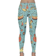 Seamless-pattern-musical-instruments-notes-headphones-player Lightweight Velour Classic Yoga Leggings by Wegoenart