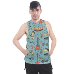 Seamless-pattern-musical-instruments-notes-headphones-player Men s Sleeveless Hoodie by Wegoenart