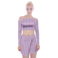 Purple Design Off Shoulder Top With Mini Skirt Set by designsbymallika