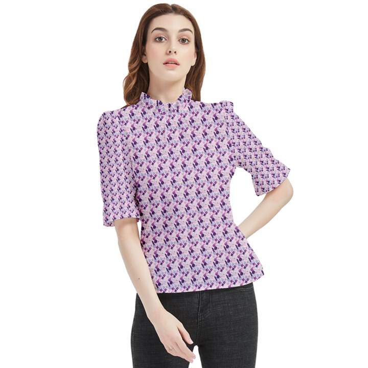 Purple Design Frill Neck Blouse