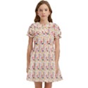 Orange Pattern Kids  Bow Tie Puff Sleeve Dress View1