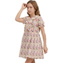 Orange Pattern Kids  Bow Tie Puff Sleeve Dress View3