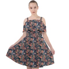 Paisley Pattern Cut Out Shoulders Chiffon Dress