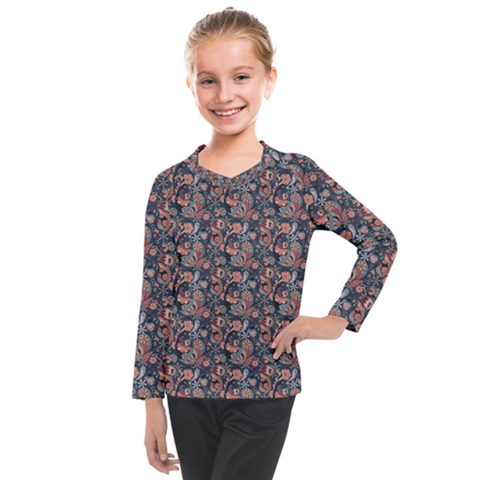 Paisley Pattern Kids  Long Mesh Tee by designsbymallika