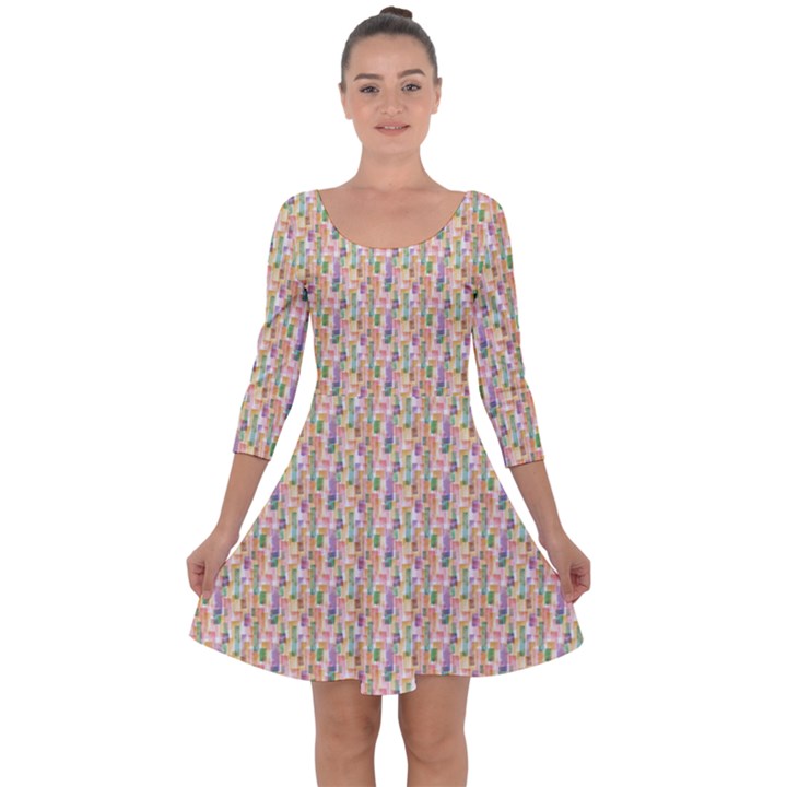 Water Color Pattern Quarter Sleeve Skater Dress