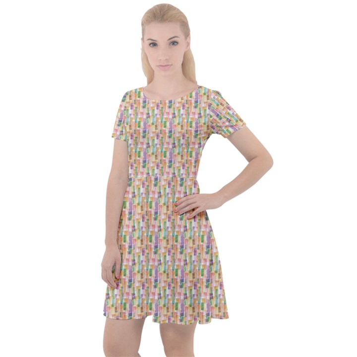 Water Color Pattern Cap Sleeve Velour Dress 