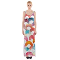 Rainbow Pattern Thigh Split Maxi Dress by designsbymallika