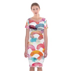 Rainbow Pattern Classic Short Sleeve Midi Dress by designsbymallika