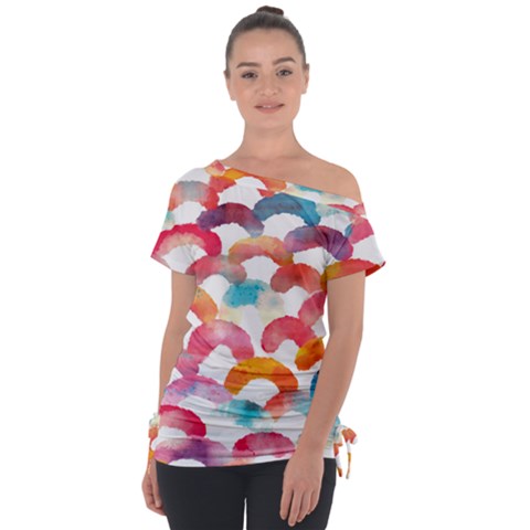 Rainbow Pattern Off Shoulder Tie-up Tee by designsbymallika