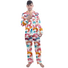 Rainbow Pattern Men s Long Sleeve Satin Pajamas Set by designsbymallika