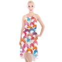 Rainbow Pattern High-Low Halter Chiffon Dress  View1