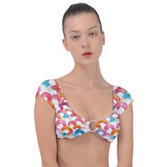 Rainbow Pattern Cap Sleeve Ring Bikini Top by designsbymallika