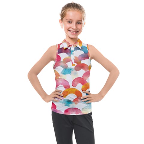 Rainbow Pattern Kids  Sleeveless Polo Tee by designsbymallika