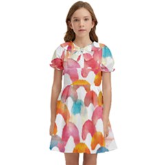 Rainbow Pattern Kids  Bow Tie Puff Sleeve Dress by designsbymallika