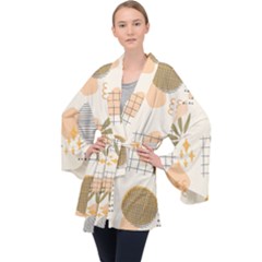 Abstract Art Long Sleeve Velvet Kimono  by designsbymallika