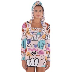 Abstract Doodle Pattern Long Sleeve Hooded T-shirt by designsbymallika