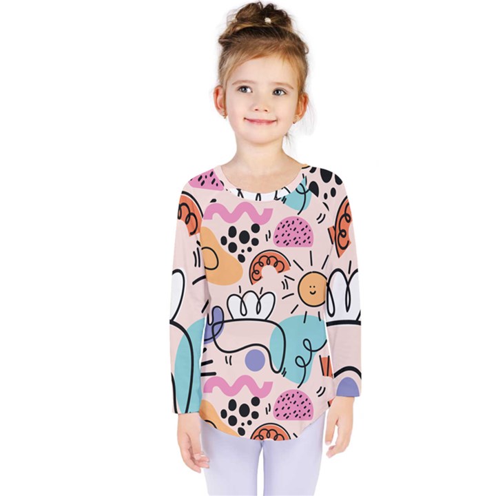 Abstract Doodle Pattern Kids  Long Sleeve Tee