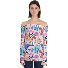 Abstract Doodle Pattern Off Shoulder Long Sleeve Top by designsbymallika