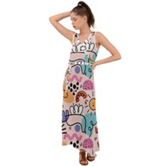 Abstract Doodle Pattern V-neck Chiffon Maxi Dress by designsbymallika