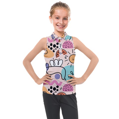 Abstract Doodle Pattern Kids  Sleeveless Polo Tee by designsbymallika