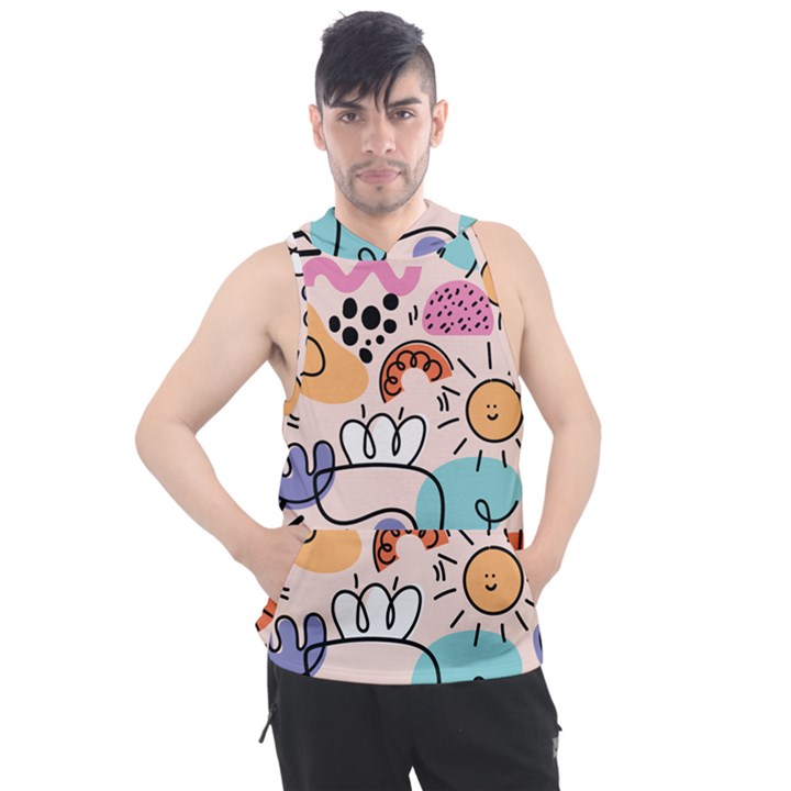 Abstract Doodle Pattern Men s Sleeveless Hoodie