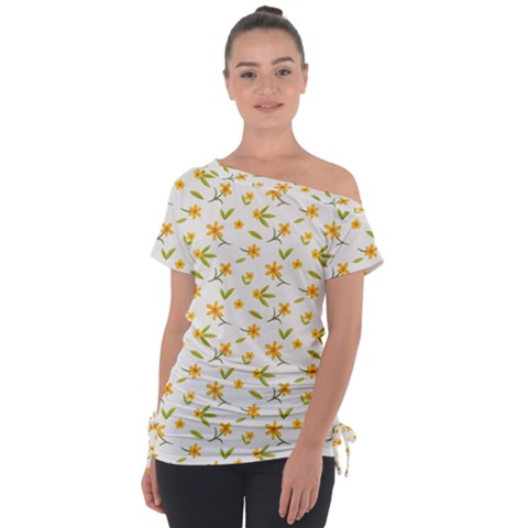 Cute Flower Design Off Shoulder Tie-up Tee by designsbymallika