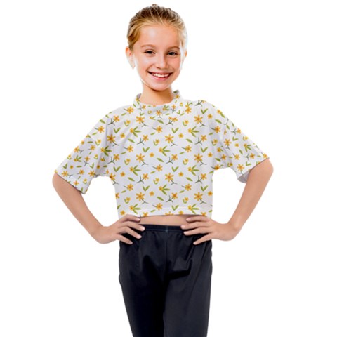 Cute Flower Design Kids Mock Neck Tee by designsbymallika