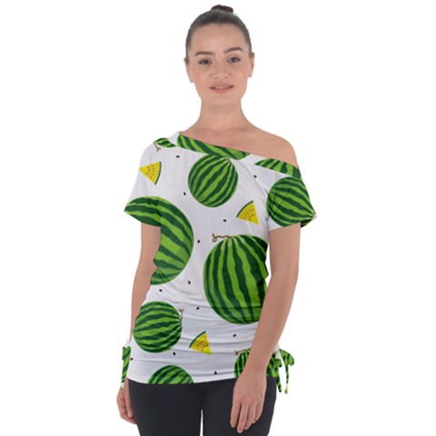 Watermelon Fruit Off Shoulder Tie-up Tee by ConteMonfrey