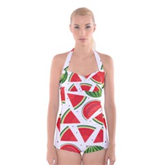 Watermelon Cuties White Boyleg Halter Swimsuit  by ConteMonfrey