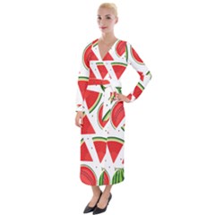 Watermelon Cuties White Velvet Maxi Wrap Dress by ConteMonfrey