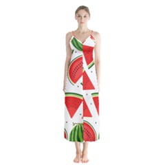 Watermelon Cuties White Button Up Chiffon Maxi Dress by ConteMonfrey